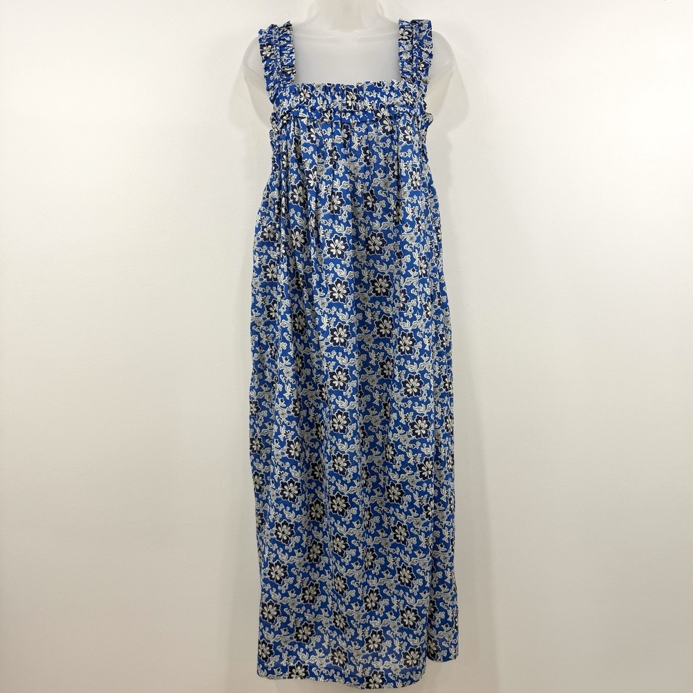 J. Crew Cotton Voile Ruffle Trim Shift Dress S Cobalt Floral Midi Cottagecore